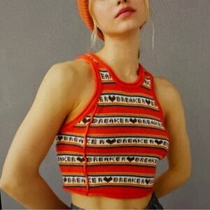 BDG Urban Outfitters Heart Breaker Orange brown knit cropped vest top, size XS